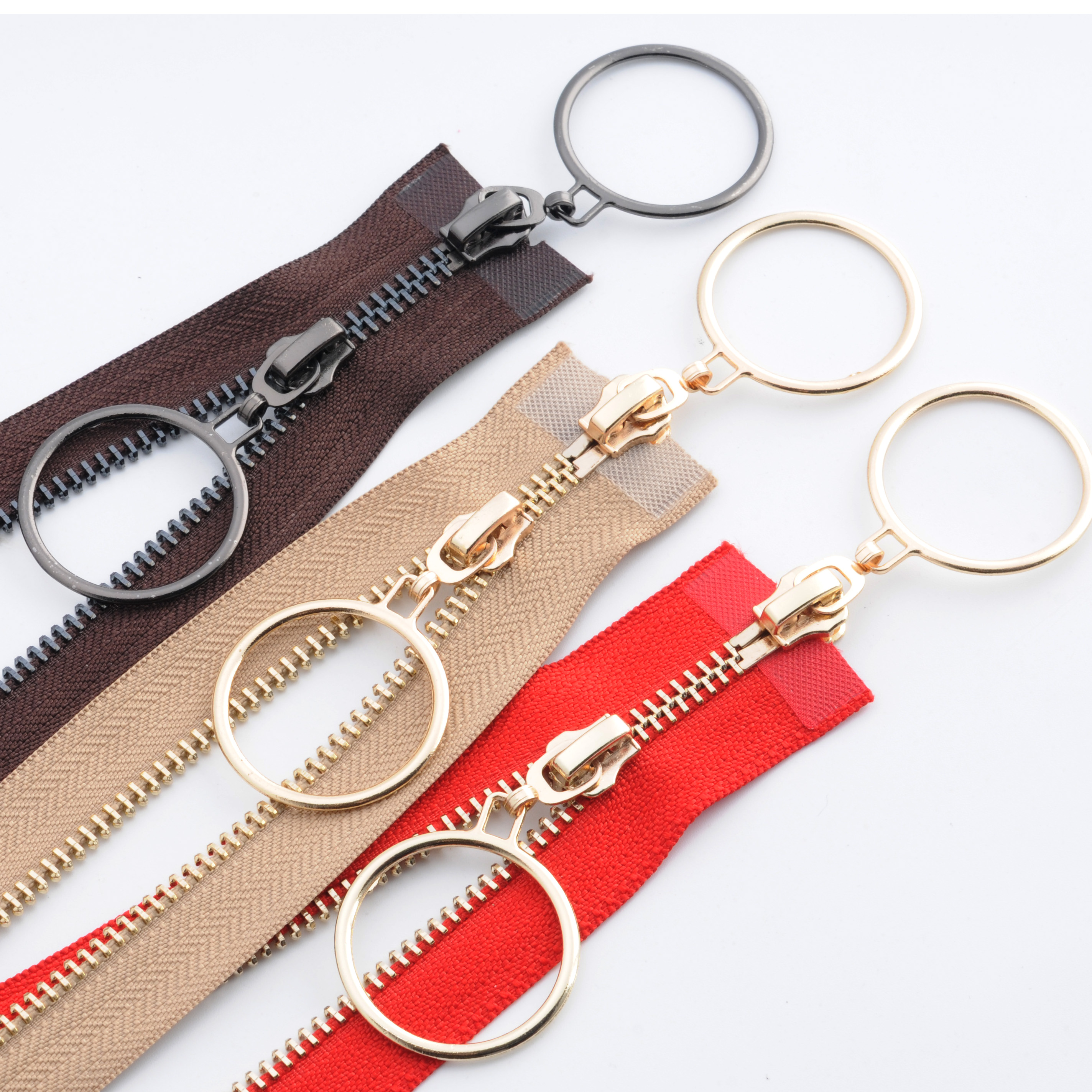 No. 5 metal copper zipper down jacket jacket bright gun black iron tooth zipper double big ring circle slider bonus