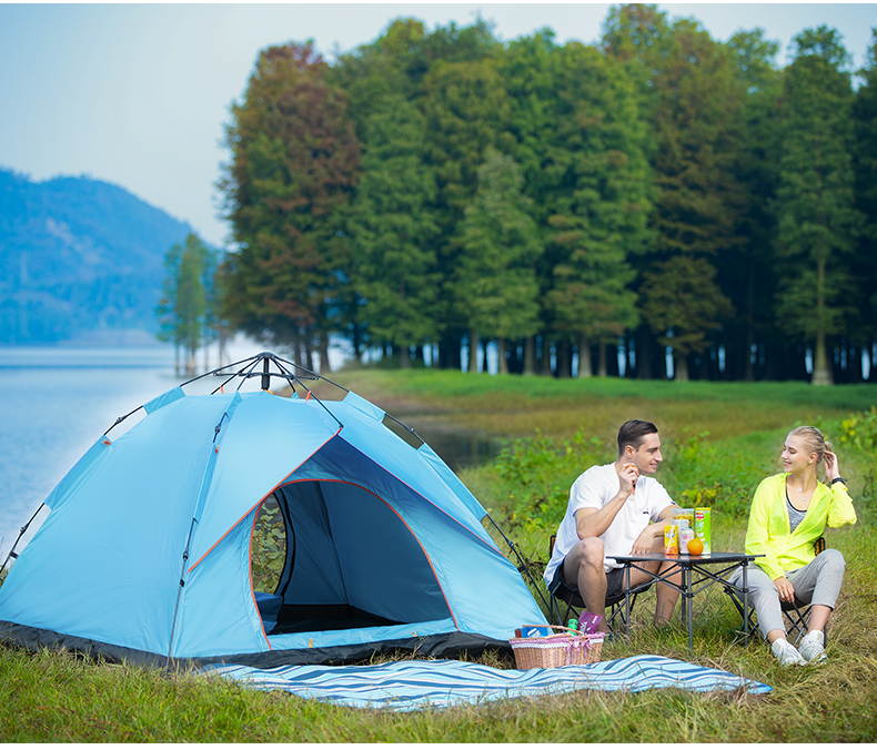Lều ngoài trời hoàn toàn tự động làm dày kem chống nắng Bảo vệ tia cực tím 3-4 người đi dã ngoại du xuân - Lều / mái hiên / phụ kiện lều đèn cắm trại naturehike