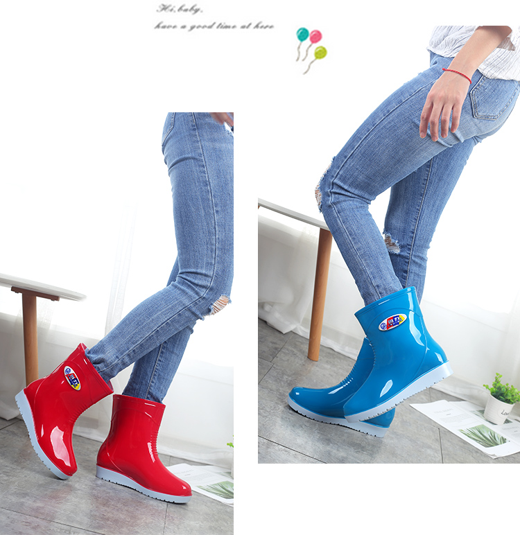 Giày cao gót chống lưng nữ ngắn giúp thời trang người lớn cộng với giày đi mưa nhung ống ngắn, giày cao su chống trơn trượt, đế bằng với giày không thấm nước giày chống nước đi phượt