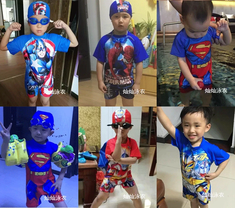 Áo tắm trẻ em của trẻ em dính liền trẻ em vừa và nhỏ Thomas Superman Ultraman Spiderman Spa nhanh khô Set đồ bơi cho trẻ em