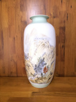 Jingdezhen celebrity masterpiece old artist Qiaoshan old man work hand-painted Mountain quiet day long landscape vase porcelain bottle