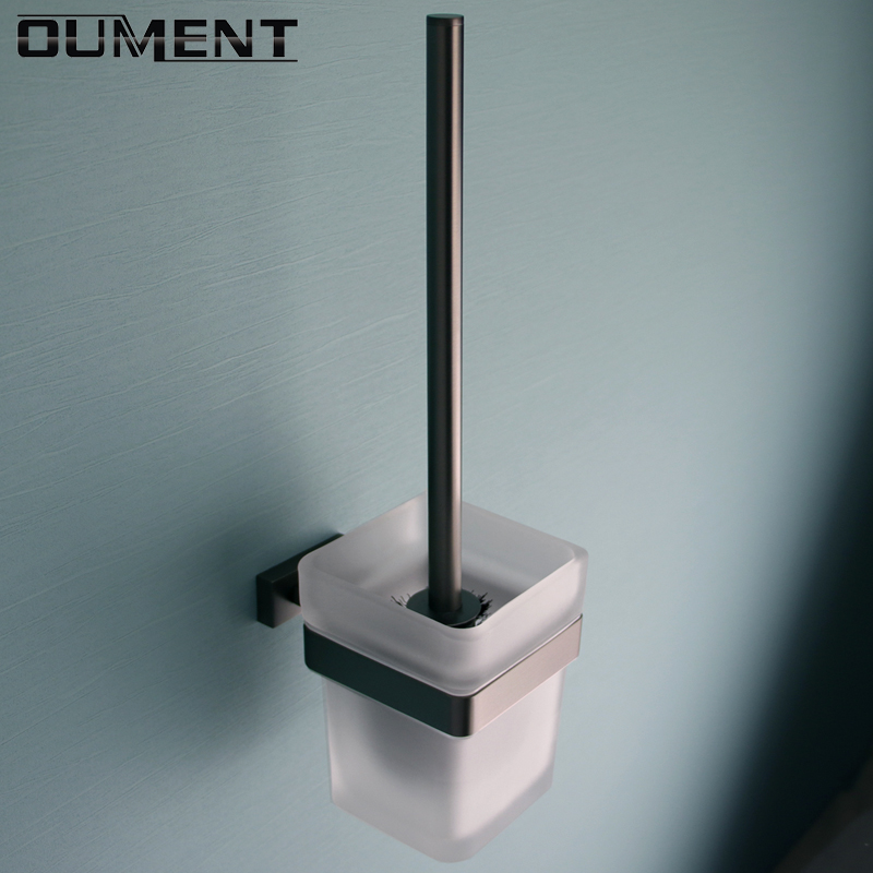 toilet gun grey square toilet brush perforated toilet bathroom cleaning brush sub full copper light lavish toilet brush holder-Taobao