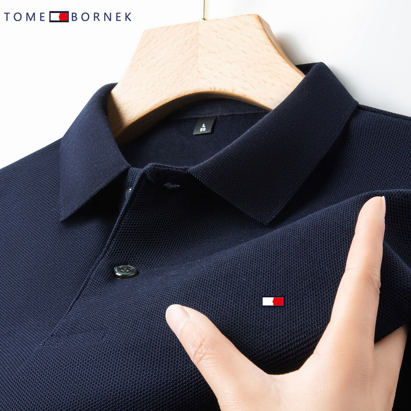 Authentic Tommy Hilfiger 100% Cotton Short-Sleeved T-Shirt for Men, New Summer, Autumn and Winter Men's Large Size Casual Polo Shirt