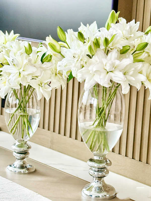 Vintage French-Style Large Vase, Transparent Glass, High-End Lily Water-Cultured Flowers, Guesthouse Living Room, Silver Home Decor