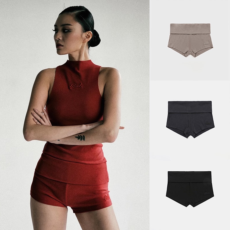 Korean Badblood American-Style Spicy Girl Red Shorts Women's Embroidered Casual Slimming Niche Sports Three-Quarter Shorts Hot Pants