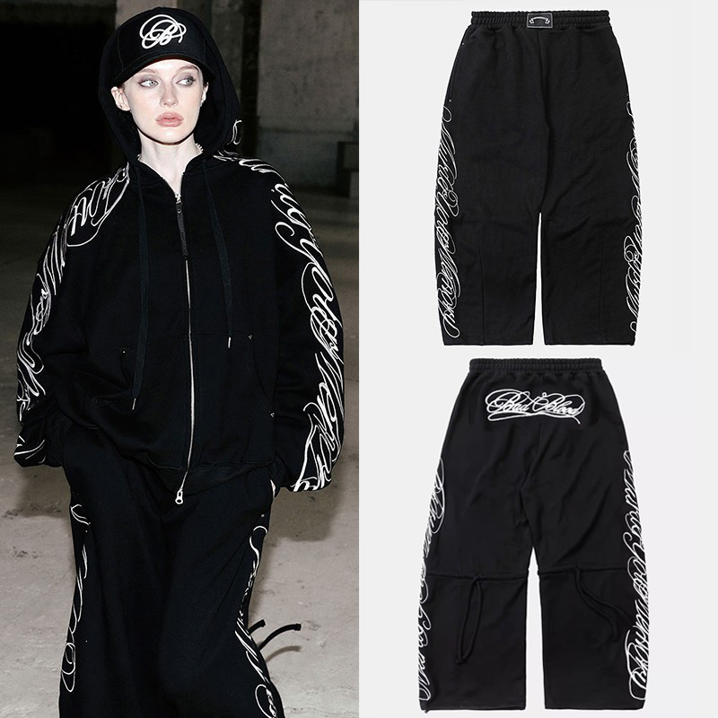 Korean Badblood American Retro Hot Girl Pants Women's Distressed Embroidered Casual Pants Loose Straight-Leg Niche Long Pants