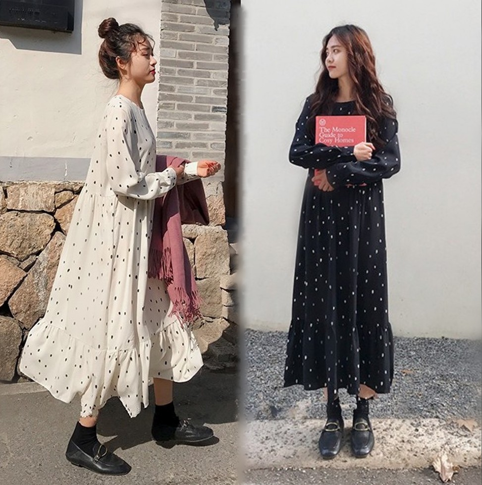 新款春装200斤大码孕妇连衣裙宽松长袖波点雪纺裙2018孕妇装长裙