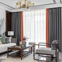 2021 New curtain double-sided hemp splicing new Chinese shading simple modern light luxury living room bedroom floor
