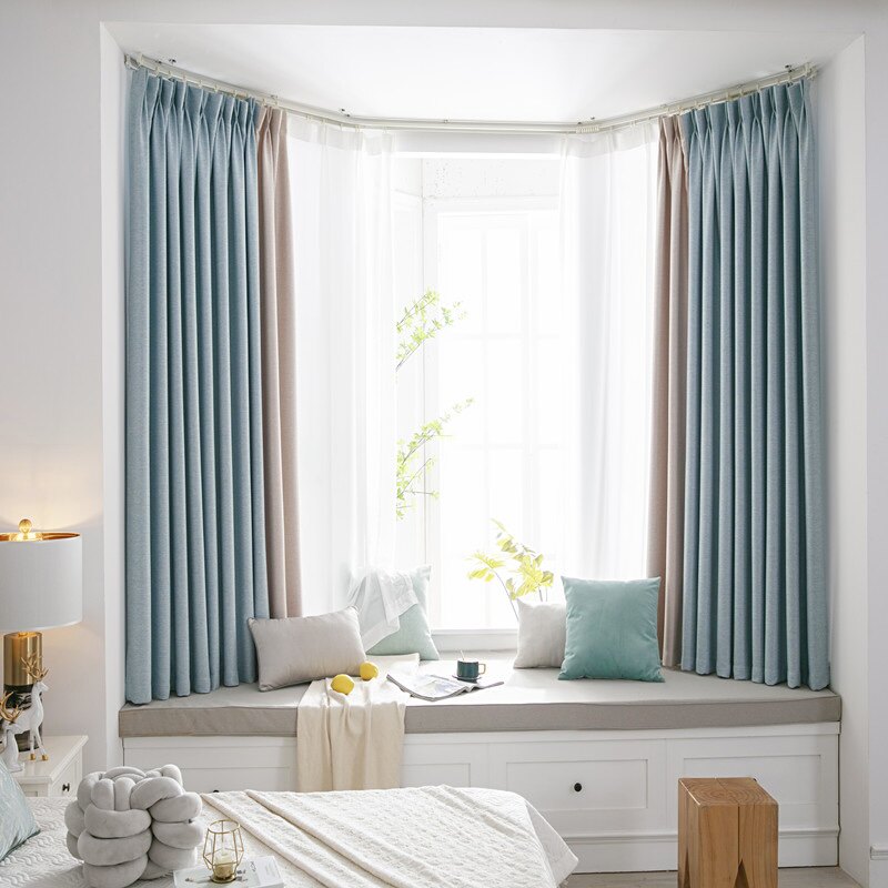 2020 New Curtains Bedroom Bay Window Blackout Short Curtain Corner U-Shaped Bay Window 2021 Nordic Simple Modern