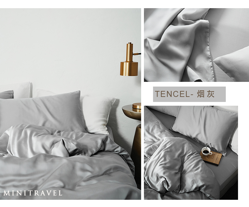 Dòng sản phẩm NAPLES của Mỹ màu tinh khiết màu xanh mịn lụa tơ tằm sản phẩm Bắc Âu đơn giản 60S màu trơn 1,8 tờ bốn bộ - Bộ đồ giường bốn mảnh bộ chăn ga gối