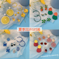 Summer week set earrings female super fairy temperament Mori earrings Korean simple fashion versatile ear jewelry