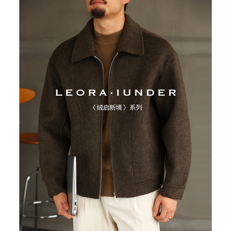 【Velvet Opens New Horizons】Spring and Autumn New Double-Sided Cashmere Jacket with Turn-Down Collar, Men's Short Woolen Coat, Heavyweight