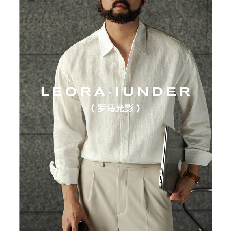 Leora Iunder [Roman Light and Shadow] Old Money Style 100% Linen Long Sleeve Shirt Men's Casual Shirt Spring