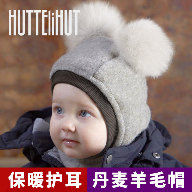 Danish huttelihut infant winter wool hat cute ear neck neck jacket Polish origin