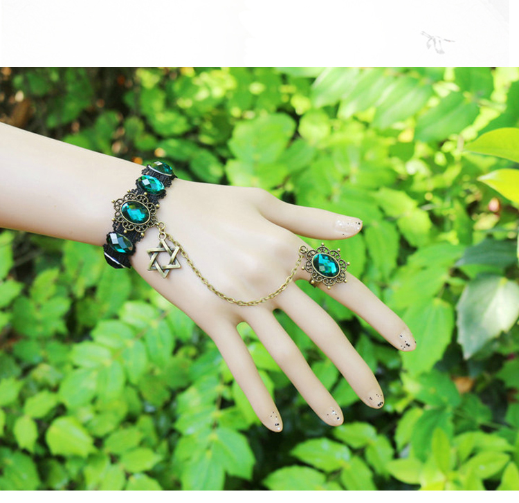 Vòng tay đơn sắc retro gothic đậm màu xanh đậm dây đeo bằng ren với nhẫn nữ trang sức 2017 - Vòng đeo tay Clasp vòng tay ngọc trai