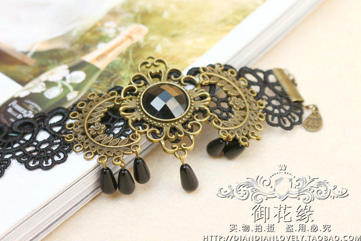 Full 38 包邮 Royal Flower Edge Retro Court Black Water Drop Lace Anklet Gothic Phụ kiện biểu diễn sân khấu Nữ lắc chân