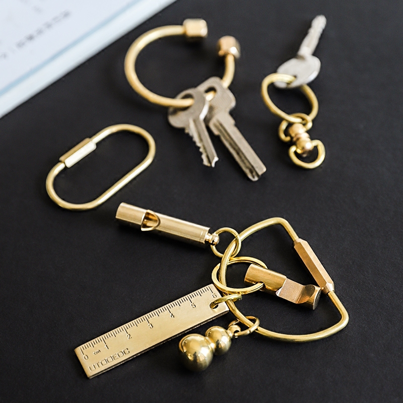 Creative pure copper pendant key buckle pendant chain ring bronze ruler Bottle Opener Waterproof sealed cabin Eight-word button