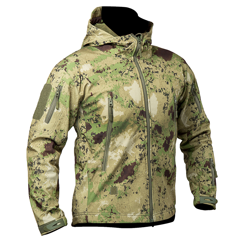 Fleece soft shell jacket men plus velvet thick tactical outdoor camouflage waterproof windproof jacket mountaineering