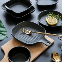 Kawashima House Creative Scrub Gạch đen Dao kéo Khay Nhà Món ăn Tây Món Steak Món nướng Bát nướng bát ăn cơm