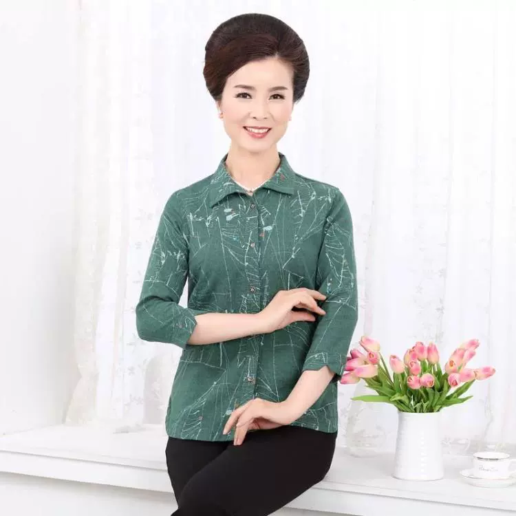 Áo khoác ngoài cho phụ nữ trung niên mùa xuân và mùa thu áo khoác cotton cho phụ nữ áo sơ mi cotton dài tay áo khoác ngoài - Quần áo của mẹ