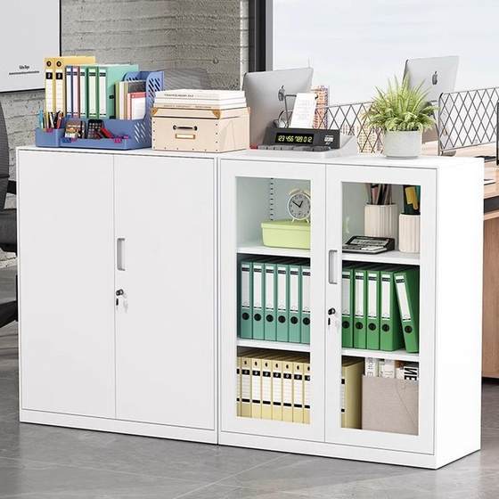 办公室铁皮文件柜带锁矮柜落地档案收纳柜对开资料柜钢制储物柜子