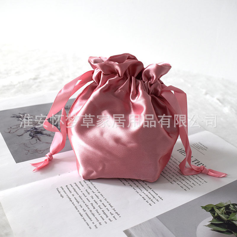 Полиэстер Сумка 仿真丝眼罩双层布袋缎面束口袋双拉抽绳丝绸袋化妆品收纳包现货