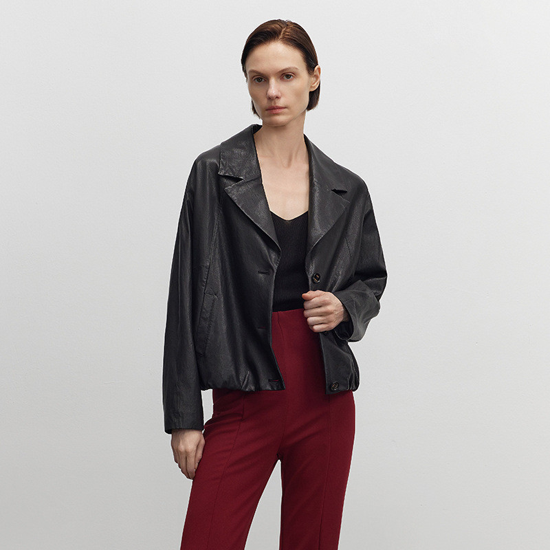 Haining Genuine Leather First-Layer Sheepskin Women's Short Casual Jacket 2024 Autumn and Winter Petite Haining Leather Coat