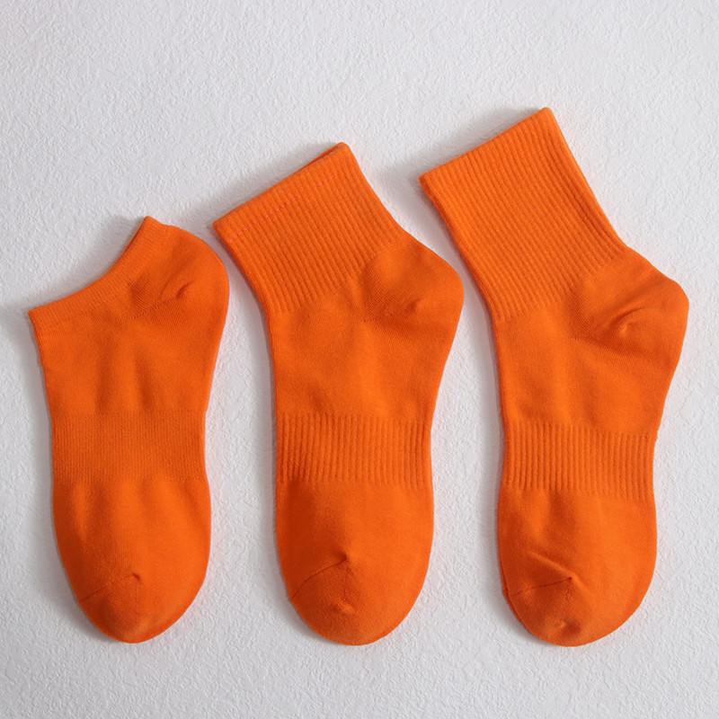 Orange Socks for Women, Mid-Calf Socks, Pure Cotton, Solid Color No-Show Socks for Women, Orange Low-Cut Sports Socks, Orange Short Socks for Men, All-Cotton
