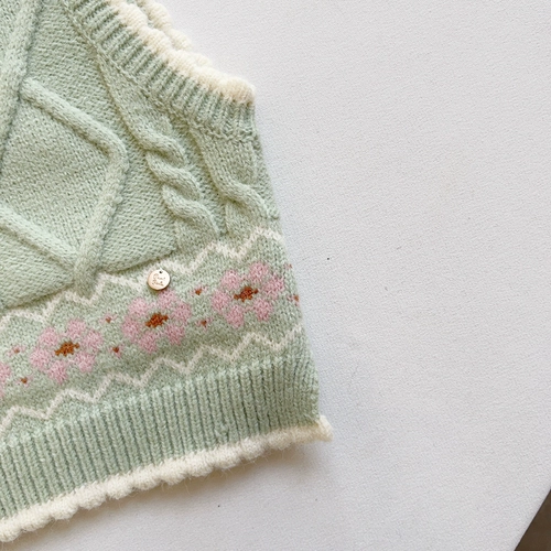 110-150 Корейские девушки в стиле ретро, ​​серо-зеленый вязаный жилет и жилет