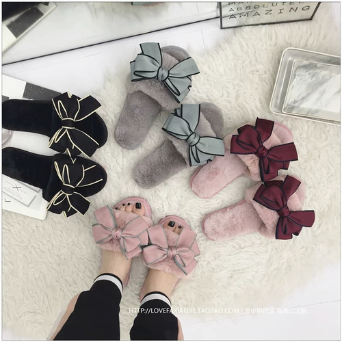 Сколпочная женская зимняя семья Хан Гу в модном темпераменте INS Plush Plush -Plushnet Red Bow Slapper Women Женщины