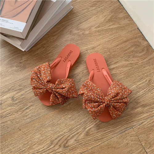 Летние модные пляжные сланцы, нескользящие тапочки с бантиком, в корейском стиле