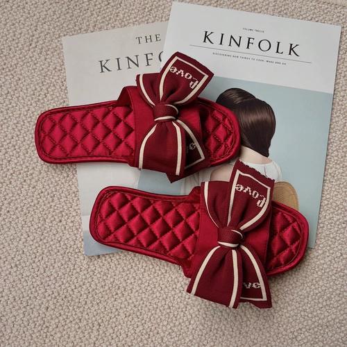 Нескользящие тапочки с бантиком с ремешком, изысканный стиль