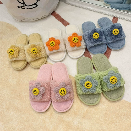 Демисезонные модные нескользящие тапочки, в корейском стиле, в цветочек