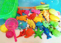 Childrens fishing toys play water magnetic puzzle fishing set Kitten fishing rod Baby summer summer play intelligence