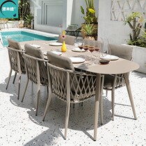 Nordic outdoor table and chair courtyard balcony open air yard aluminum woven waterproof sunscreen balcony small table and chair leisure combination