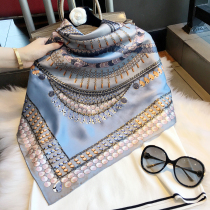 Hangzhou silk large towel Satin scarf female mulberry silk scarf Female spring and autumn and winter blue shell print shawl