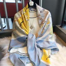 Hangzhou Silk Silk Silk Scarf Female Spring Fall and Winter Retrospective Printing Square Paper with Shoulder Silk Scarf
