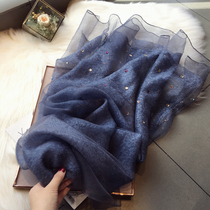 Scarf woman autumn and winter Korean version 100 hitch color water drill pure color real silk wool scarf Ma Haimao yarn towel towel spring autumn