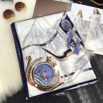 Small skating and autumn winter 100 hitch-length real silk mulberry silk scarlet female navy wind boat anchor scarf Hangzhou silk shawl