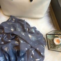 Silk scarf womens summer new sunscreen wild literary fan bright silk feather shawl seaside travel gauze towel cotton and linen scarf