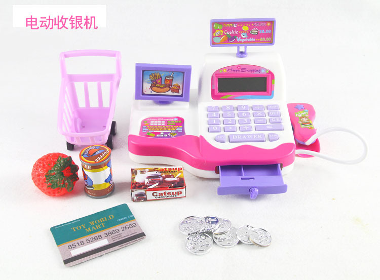 3107 Paoli Children's Puzzle Dress Home Wine Emulation Music Flashing Lights Supermarket Cashier Machine With Small Cart Baby Love