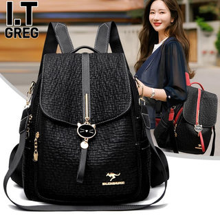 Hong Kong I.Tgreg Genuine Leather Backpack, Fashionable and Casual, Large-Capacity Travel Backpack, Women's Casual Versatile Soft Leather Bag