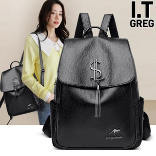 Hong Kong I.Tgreg Casual Genuine Leather Backpack, Fashionable Large-Capacity Travel Bag, Versatile Soft Cowhide Women's Backpack