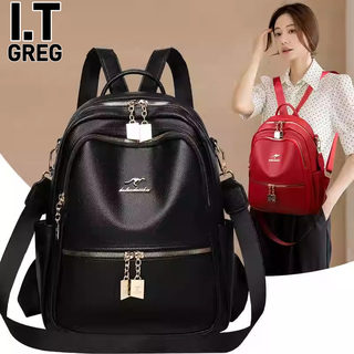 Hong Kong I.Tgreg Women's Fashion Backpack Large Capacity Travel Backpack Versatile Soft Leather Bag for Middle-Aged Mothers Trendy