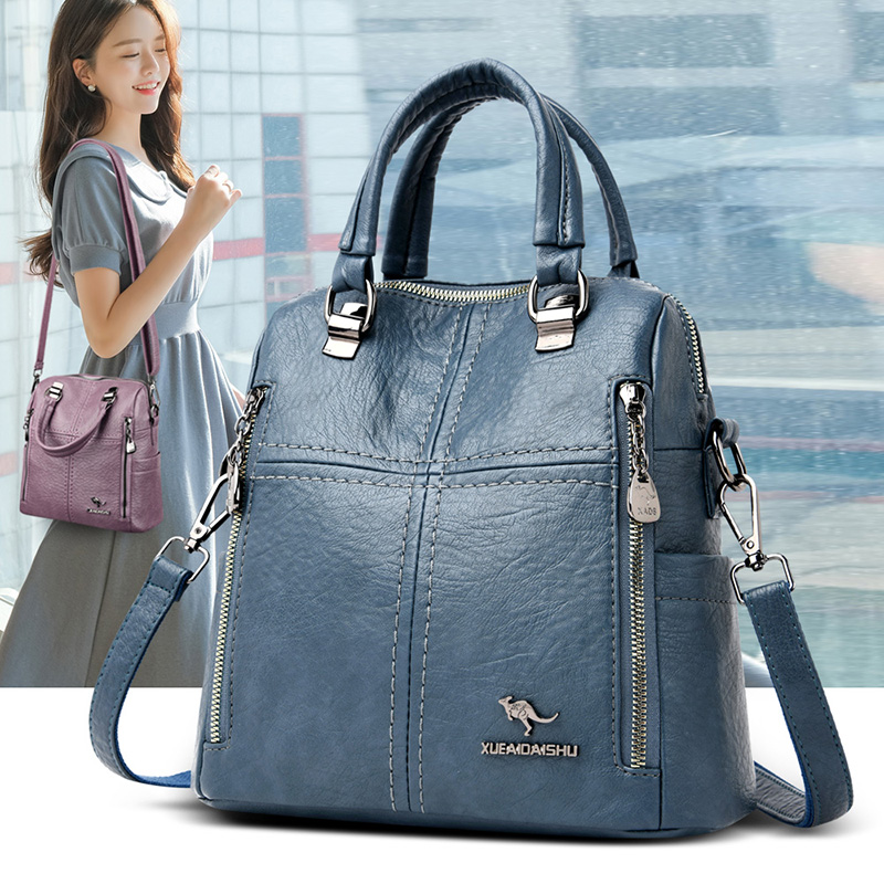 Hong Kong I Tgreg casual backpack large capacity three-way shoulder bag Women's real leather oblique cross shoulder handbag school bag