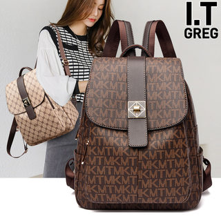 Hong Kong I.Tgreg Korean Style Women's Genuine Leather Backpack Classic Printed Backpack Casual Large Capacity Travel Bag Trendy