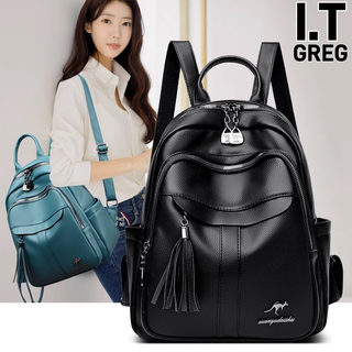 Hong Kong I.Tgreg Women's Fashionable Genuine Leather Backpack Large Capacity Versatile Backpack First Layer Cowhide Commuter Backpack
