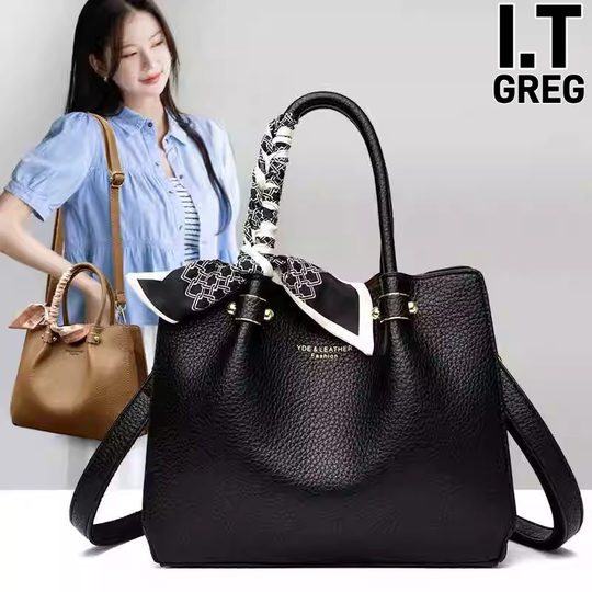Hong Kong I.Tgreg Genuine Leather High-End Handbag, Large Capacity, Fashionable Cowhide Crossbody Bag for Middle-Aged Moms