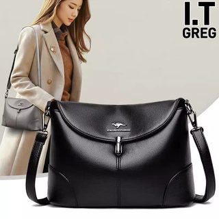 Hong Kong I.Tgreg Women's Genuine Leather Shoulder Crossbody Bag Large Capacity Middle-Aged Mom Bag Fashionable Soft Cowhide Bag Trendy