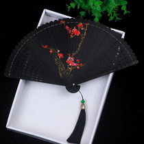 Chinese style full bamboo fan handmade hollow ancient style womens folding fan Hanfu classical craft portable folding fan summer